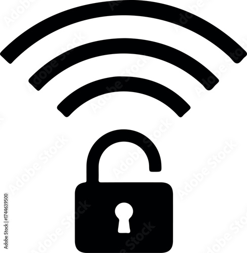 Open WiFi network security symbol wireless internet access unlocked connection online privacy.