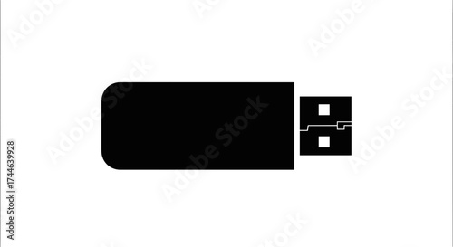 USB Flash Drive Silhouette on White Background.