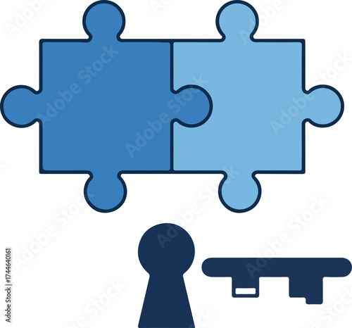 Puzzle pieces keyhole concept representing solutions and problem solving.