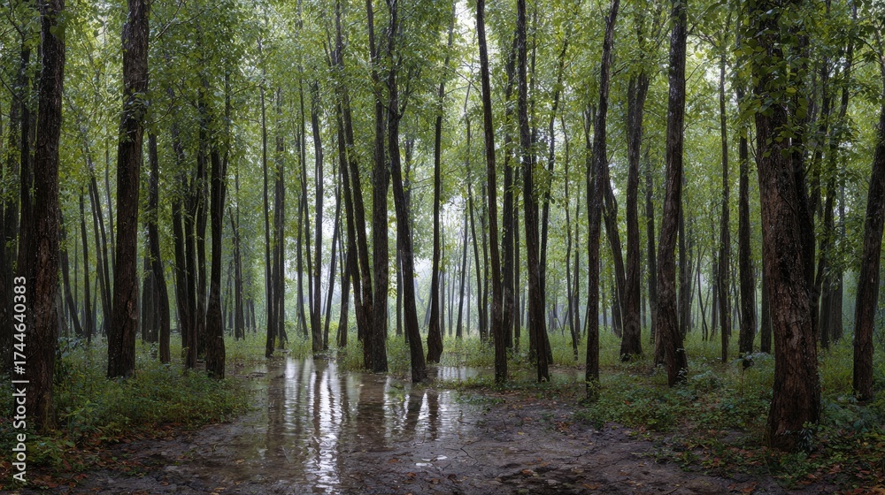 Fototapeta premium White ash forest Greenery After the Rain