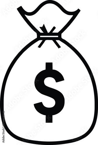 WebMoney Bag Icon with Dollar Sign – Black and White Finance Symbol for Banking and Investment Design