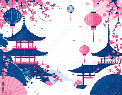 "Spring Reverie in Kyoto: A Celebration of Tradition and Bloom" Vector Illustration