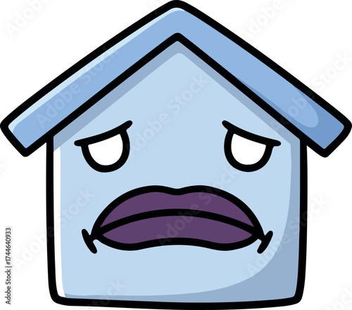 Sad house cartoon character with a disappointed expression on its face.