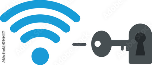 Secured WiFi Connection Key and Wireless Network Symbol.