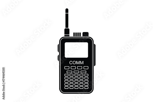 Minimalist black and white vector illustration of a professional two-way radio communicator vector