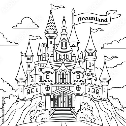 Dreamland castle line art illustration vector scalable eps for creative projects vector