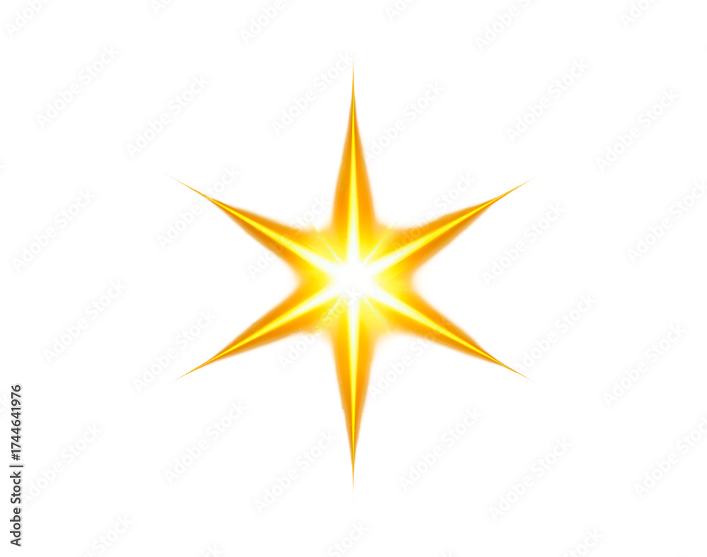 Fototapeta premium Radiant golden star - illuminated abstract design on transparent background