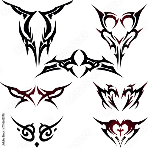 Tribal tattoo designs collection in black ink for body art inspiration.