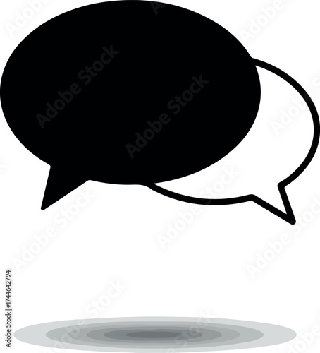 Two speech bubbles overlapping representing communication and conversation concepts.