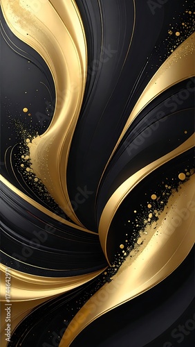 Elegant abstract design with flowing gold and black
