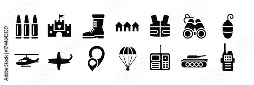 Set of scalable vector military icons and symbols for design applications and eps files vector