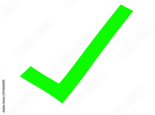 A vibrant green check mark symbol isolated on a pure transparent background, signifying a correct answer, approval, or completion of a task