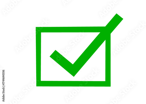 Green check mark inside a square box, isolated on transparent background