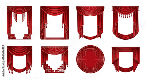 Vector art of collection of red curtains with golden accents