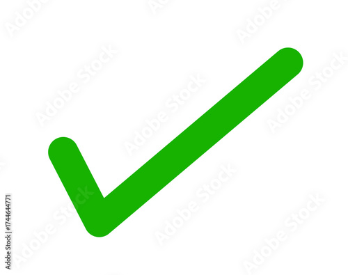 A vibrant green check mark symbol, a universally recognized icon for confirmation, success, and agreement, isolated on a clean transparent background