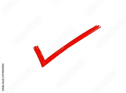 A vibrant red handdrawn check mark symbol isolated on a pure transparent background, conveying a sense of accuracy, validation, or a positive affirmation with its bold stroke