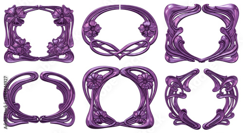 Vector art of elegant purple art nouveau frame collection for decoration