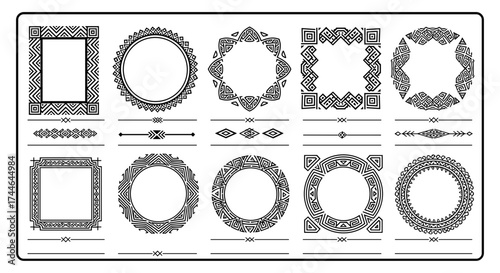 Vector art of collection of decorative frames and borders in black and white