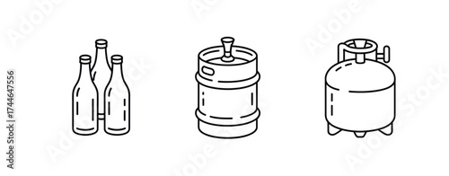 Minimalist line art illustration vector set featuring bottles keg and gas cylinder eps scalable icon vector
