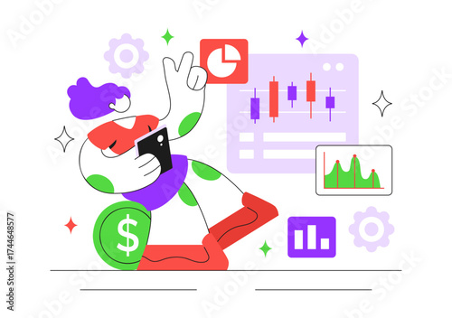 Online Stock Trading Platforms Illustration Featuring Buying and Selling Digital Assets Like Bitcoin for Potential Profit or Investment Purposes