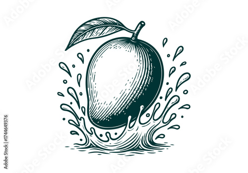 Mango hand drawn simple engraved vector illustration