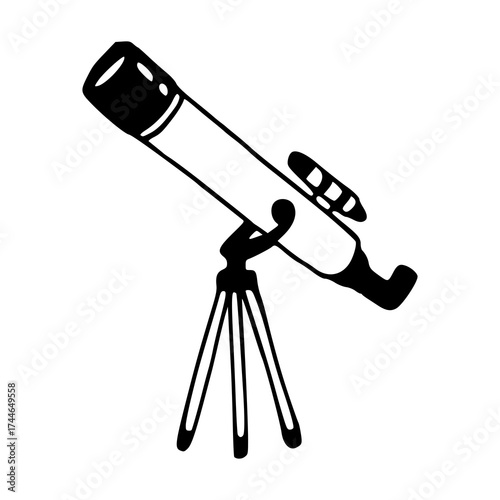simple line drawing of astronomical telescope on tripod