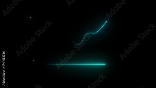 Cyan Neon Line Graph and Wave on Black Background abstract blue