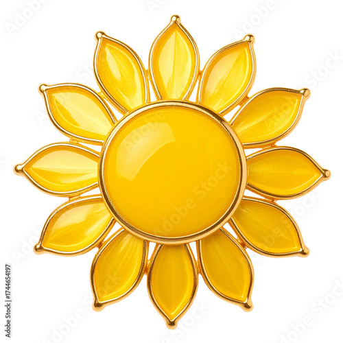 elegant shiny small brooch in sun shape and orange color isolated on white background
