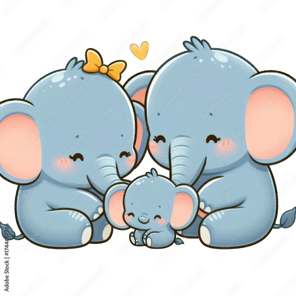 Fototapeta premium Cute cartoon elephants enjoying a family moment together