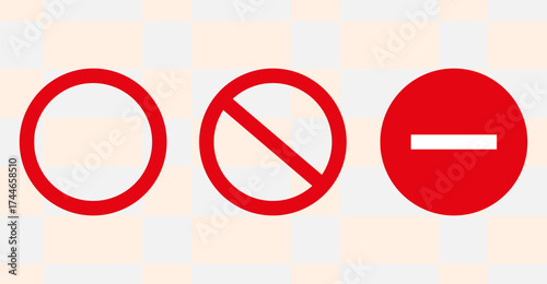 Three red oval shapes representing prohibition and restriction signs