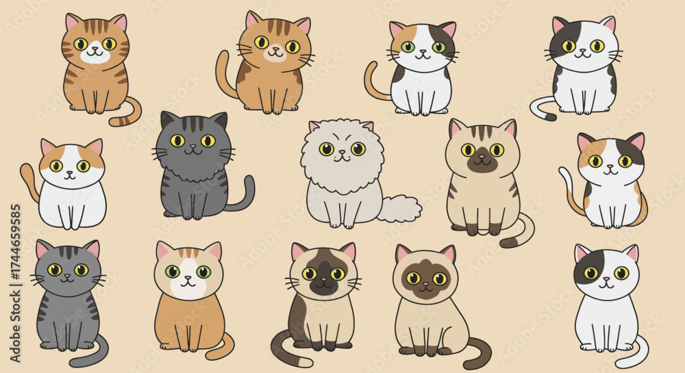 Fototapeta premium Cute Cartoon Cats Collection