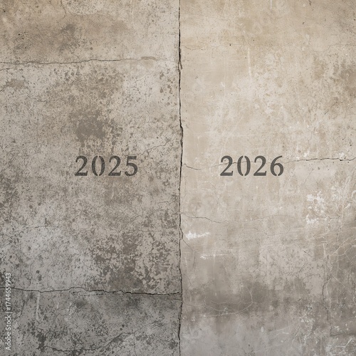 Time's Passage: A textured concrete wall bears the etched markings of time, with 2025 and 2026 serving as silent witnesses to the relentless march of years.
