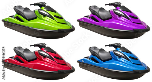 set of jetski with four color variations isolated on white background