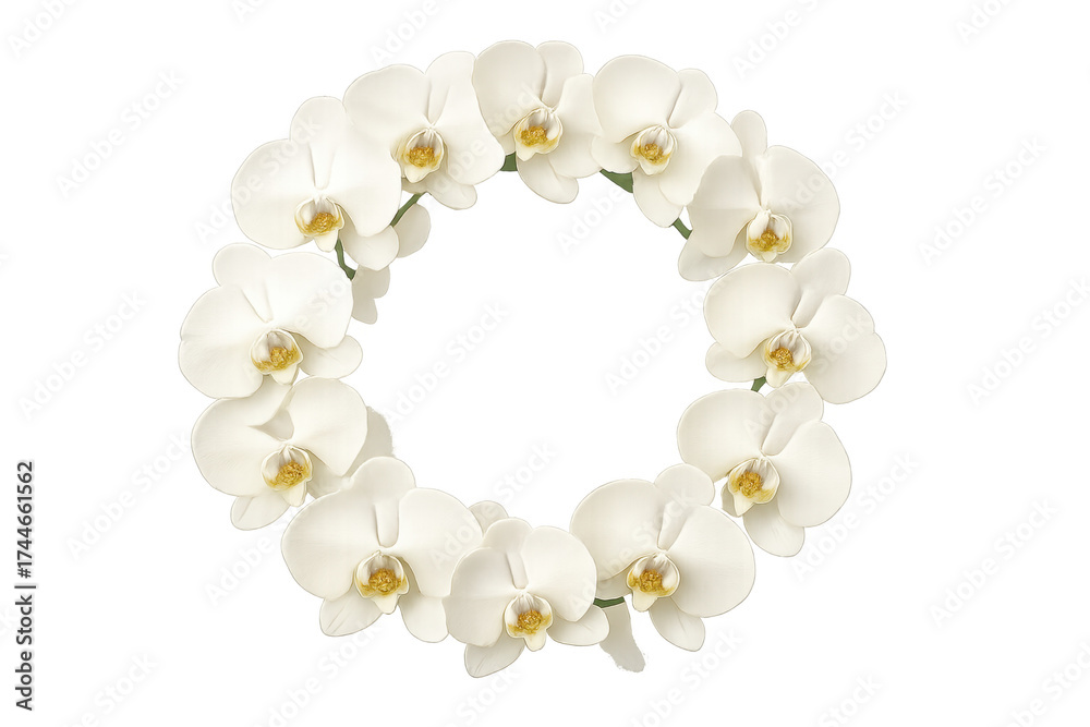 Obraz premium White phalaenopsis orchids forming a floral wreath circle