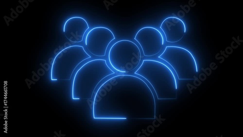 Group of people icon with blue neon glow on black background symbol silhouette