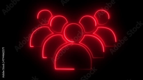 Group of people icon with red neon glow on black background symbol silhouette