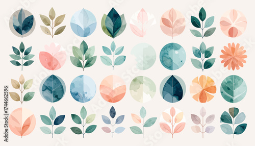 Abstract Watercolor Botanical Elements Collection.