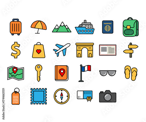 vector modern travel stickers set of destination icons illustration for tourism branding planners and gifts
