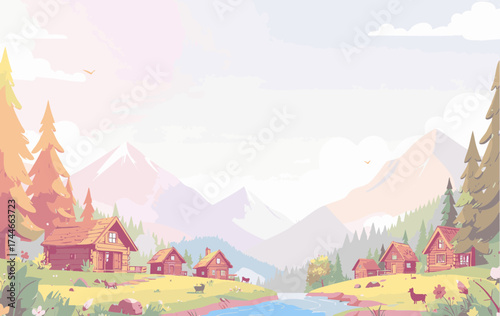landscape with mountains and river