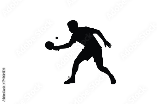 Black silhouette of athlete playing ping pong person table tennis