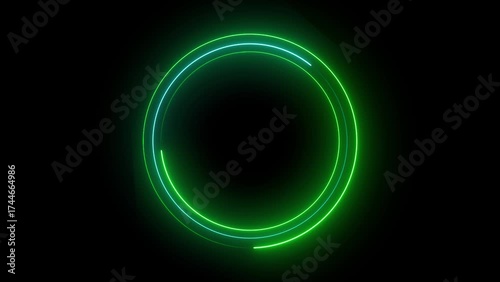 Green Neon Ring with Cyan Accent on Black Background