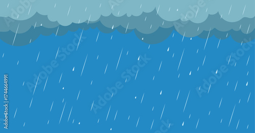 Heavy rain in dark sky, rainy season, natural rainfall with storm clouds