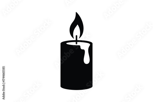 Black silhouette of burning candle with dripping wax flame vector