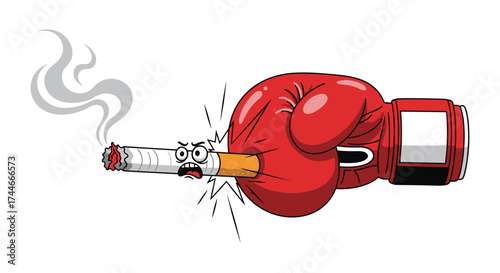 A cartoon boxing glove punching a lit cigarette in a dramatic confrontation.