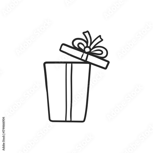 Hand Drawn Doodle Open Gift Box with Bow