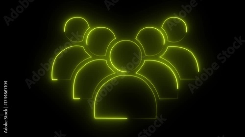 Neon yellow outline of a group of people icon on black background symbol