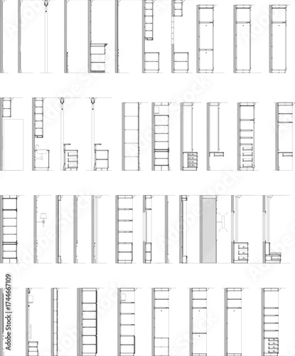 2D interior drawing with built-in furniture section for architectural and interior design plans
