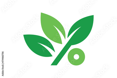 Green Leaves with Percentage Symbol, Symbolizing Organic Growth and Environment