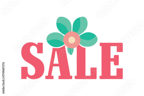 Bright spring sale advertisement with stylized flower detail on white background