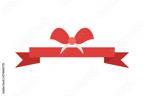Celebratory red bow and ribbon banner for Christmas or Valentines Day